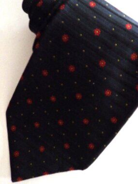 Christian Dior Men's Necktie Silk Black Horizontal Striped Dots Flowers 4WX58.5"